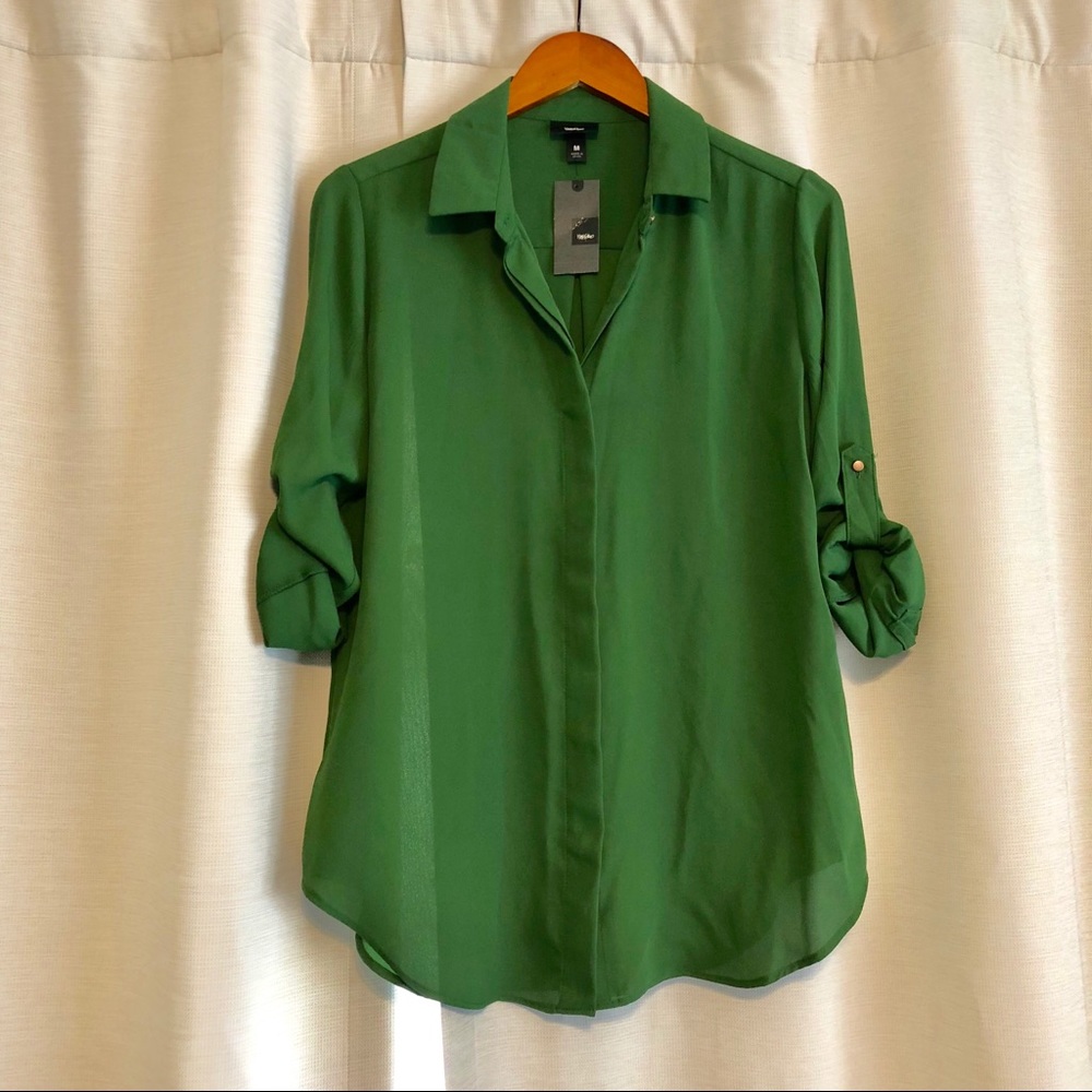 Mossimo Kelly Green Roll Tab sleeve Blouse